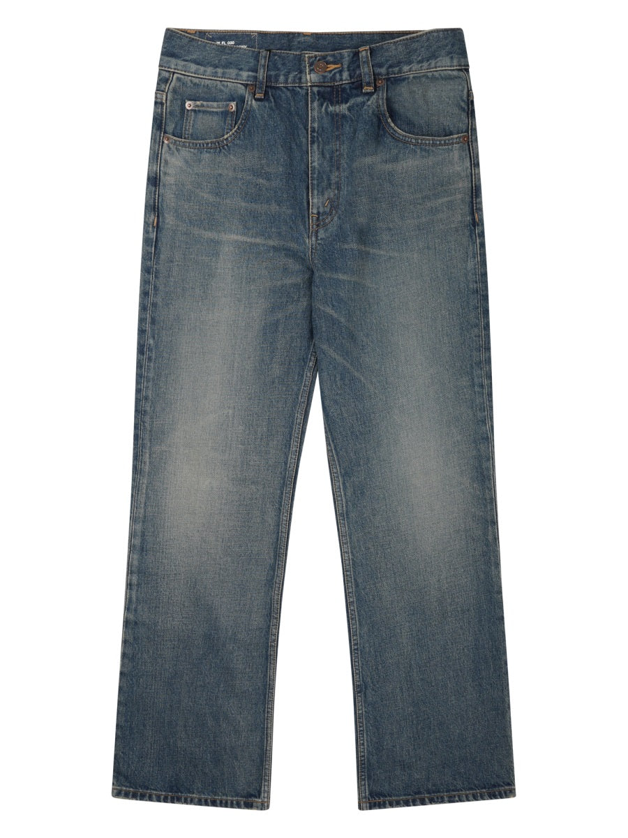 Jeans Stone-Washed Denim Blue Cotton