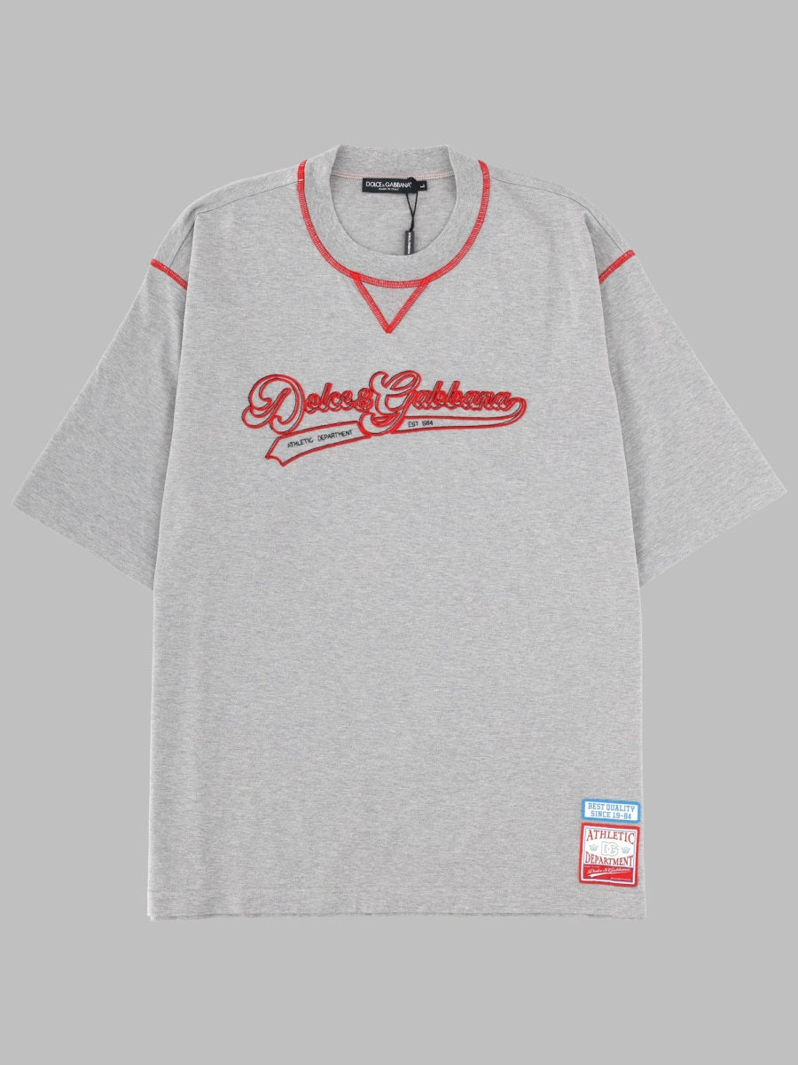 T-Shirt With Embroidered Logo, Grey Cotton T-shirts