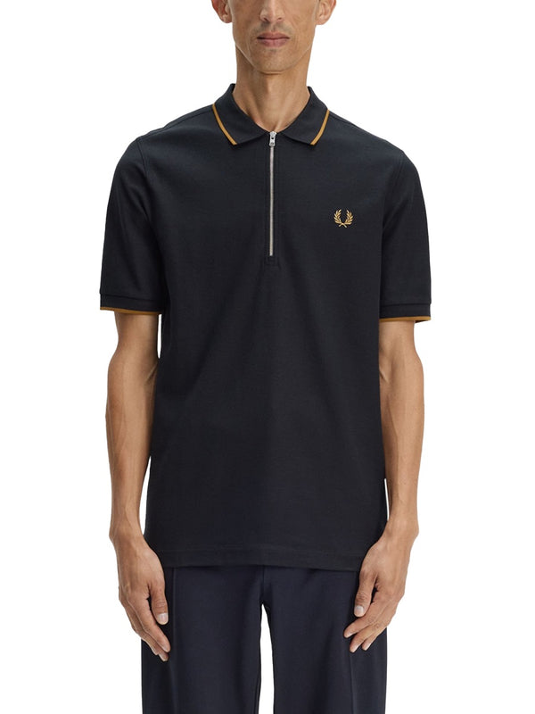Polo Shirt Black With Zip Cotton