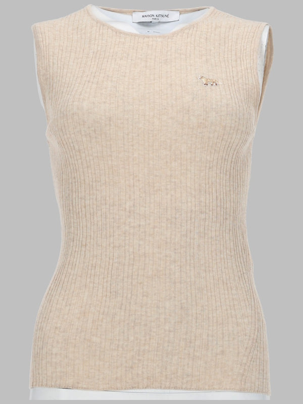 Ribbed Top Beige Cotton Tops