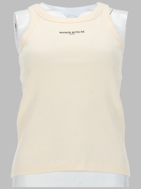 Tank Top With Logo, Beige Organic Cotton