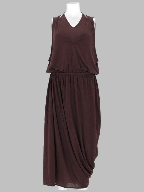 Dress Draped Double-Layer Brown Viscose