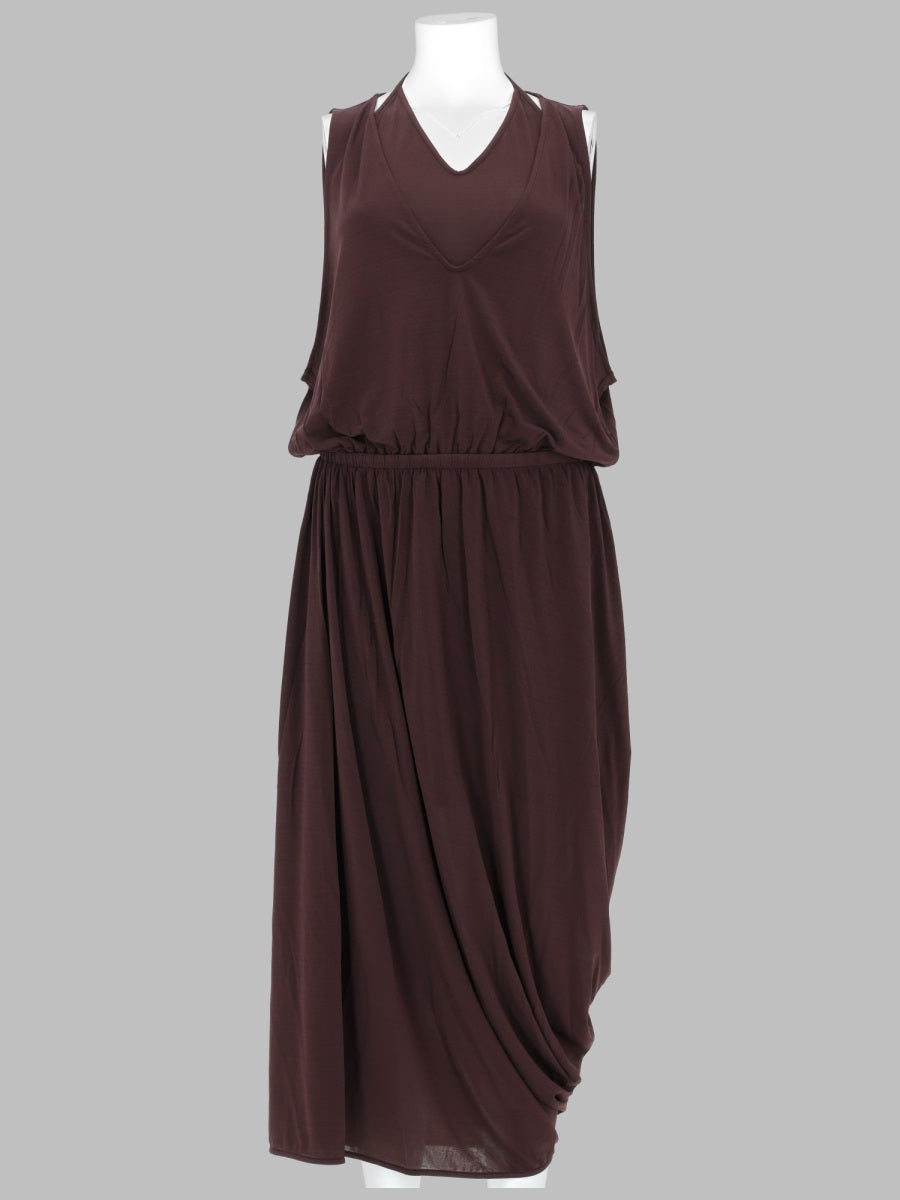 Dress Draped Double-Layer Brown Viscose