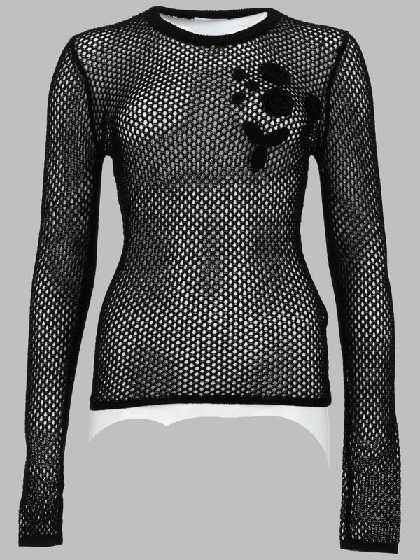 Mercerized Cotton Mesh Top Black Organic Tops
