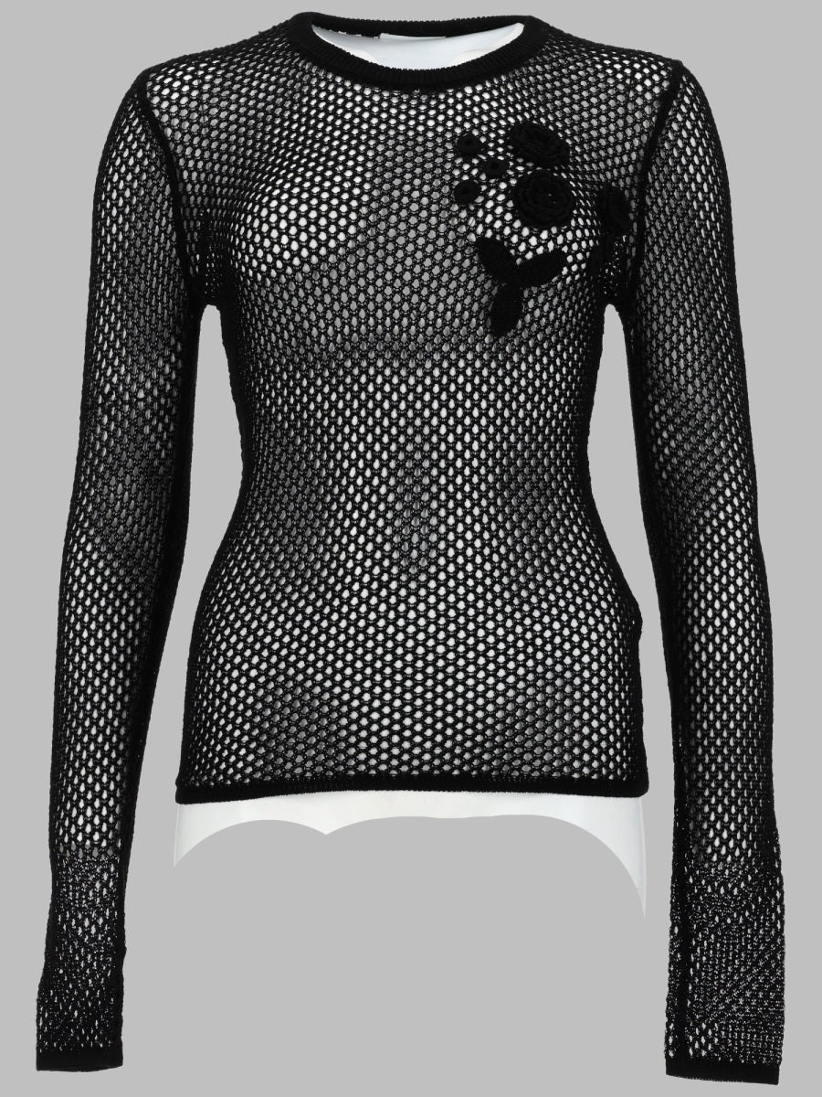 Mercerized Cotton Mesh Top Black Organic Tops