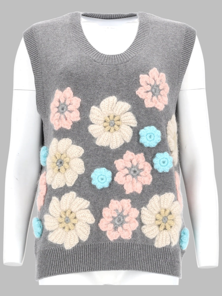 Gilet With Floral Appliqués, Grey Waistcoats & Gilets