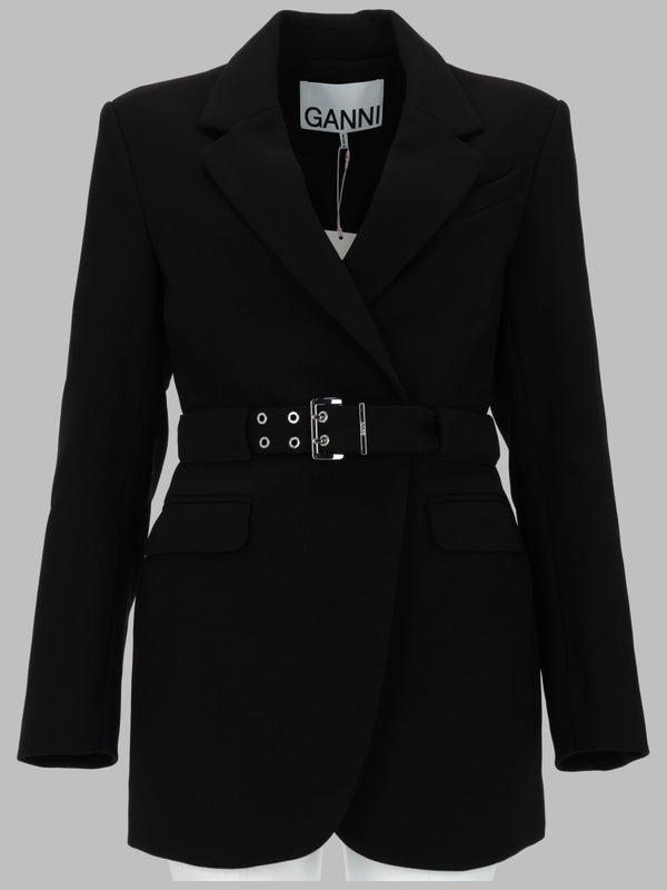Blazer Crepe With Belt Black Recycled Polyester Jacket