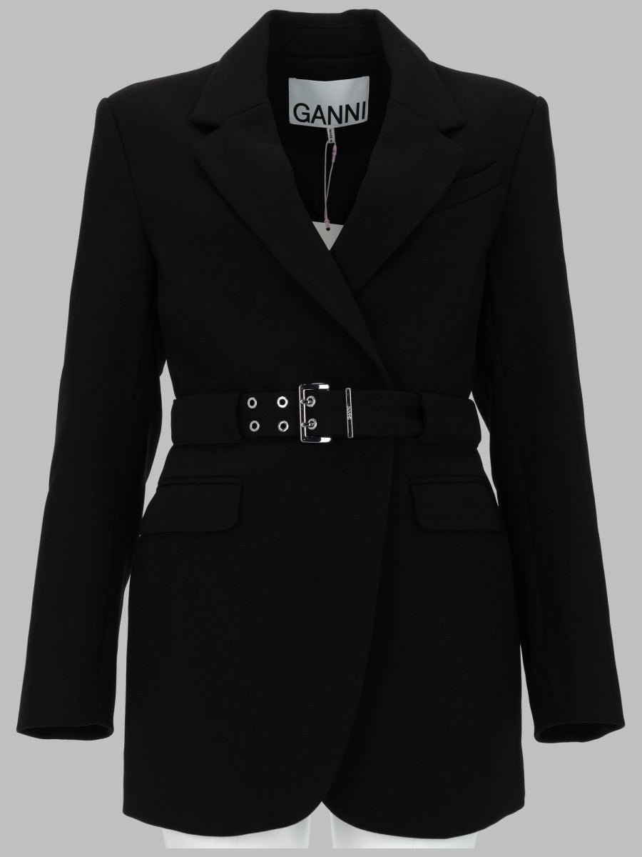 Blazer Crepe With Belt Black Recycled Polyester Jacket