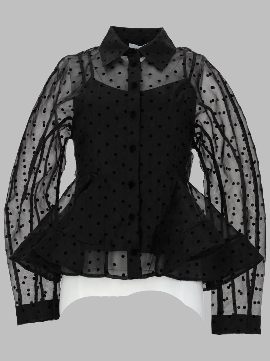 Shirt Peplum Organza Black Recycled Polyester