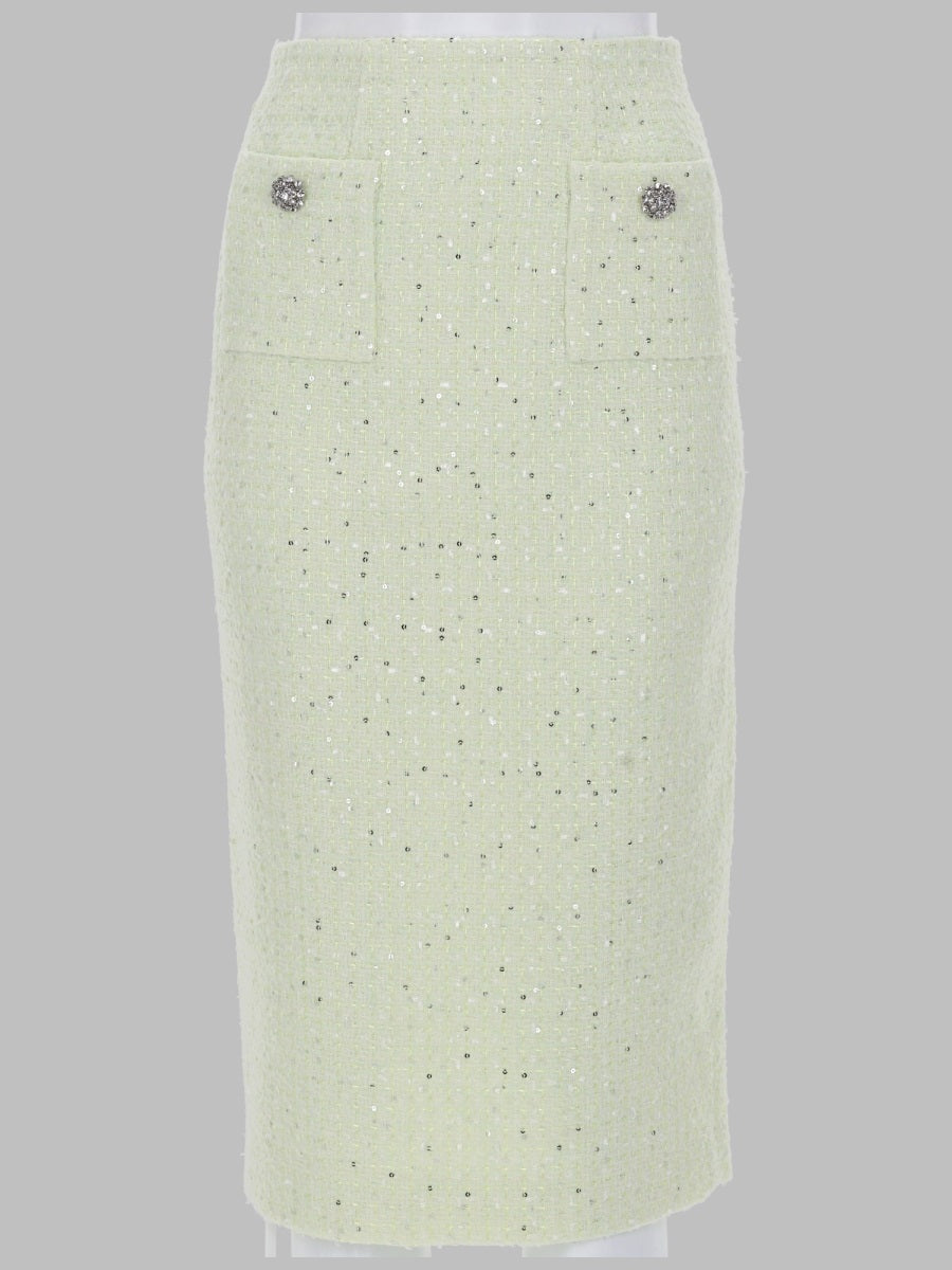 Midi Skirt Bouclé Green Polyester