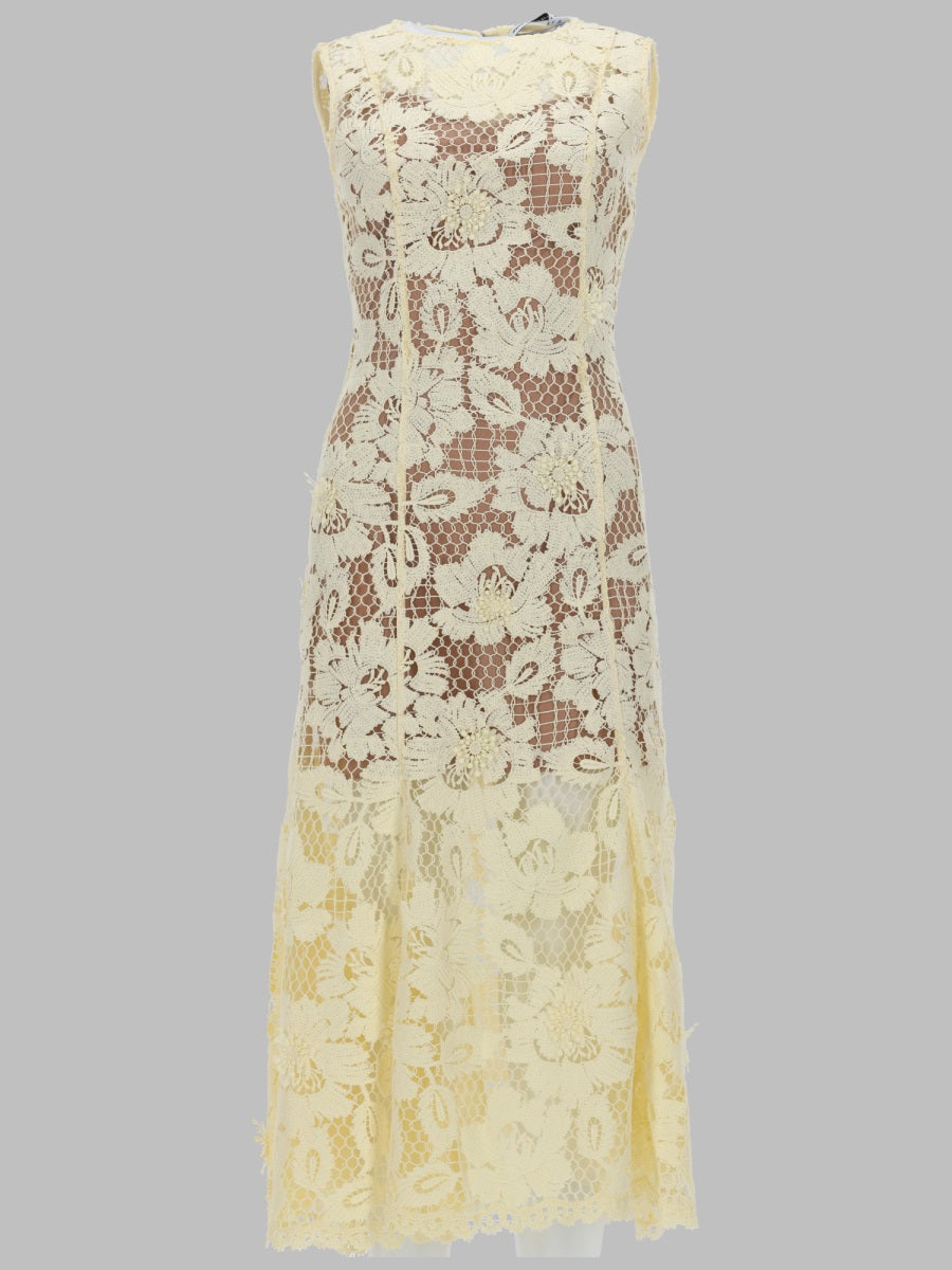 Midi Crochet Dress - Yellow Polyester