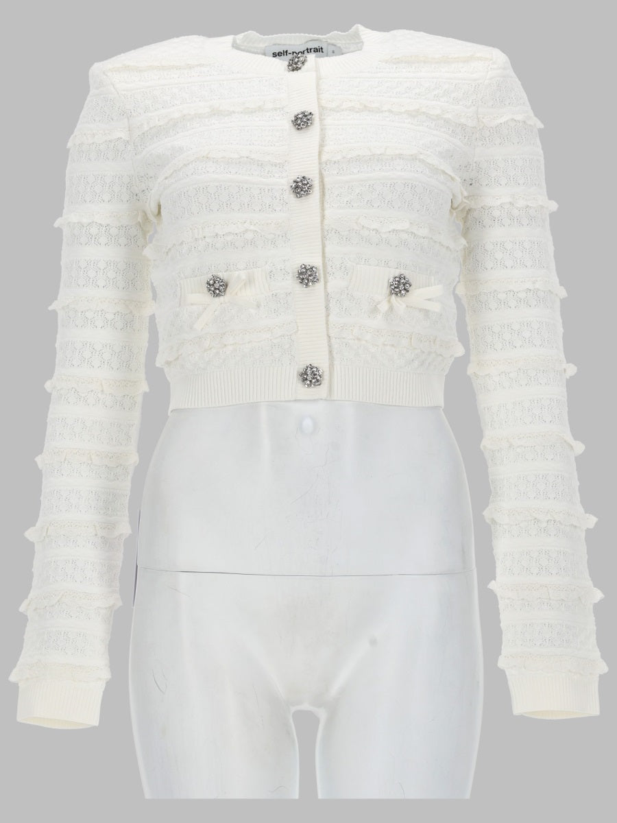 Cardigan Openwork With Rhinestones White Viscose Jumpers