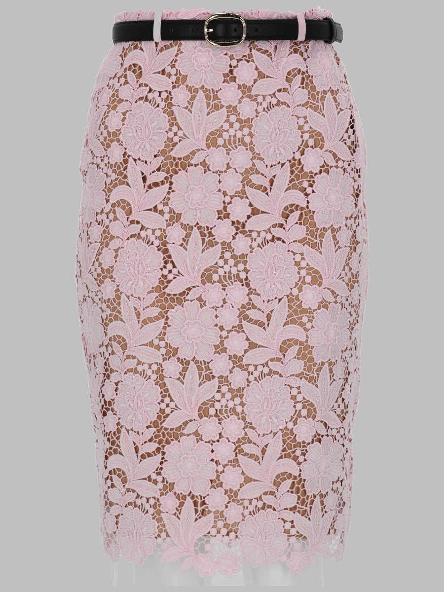 Skirt Lace Midi Pink Polyester
