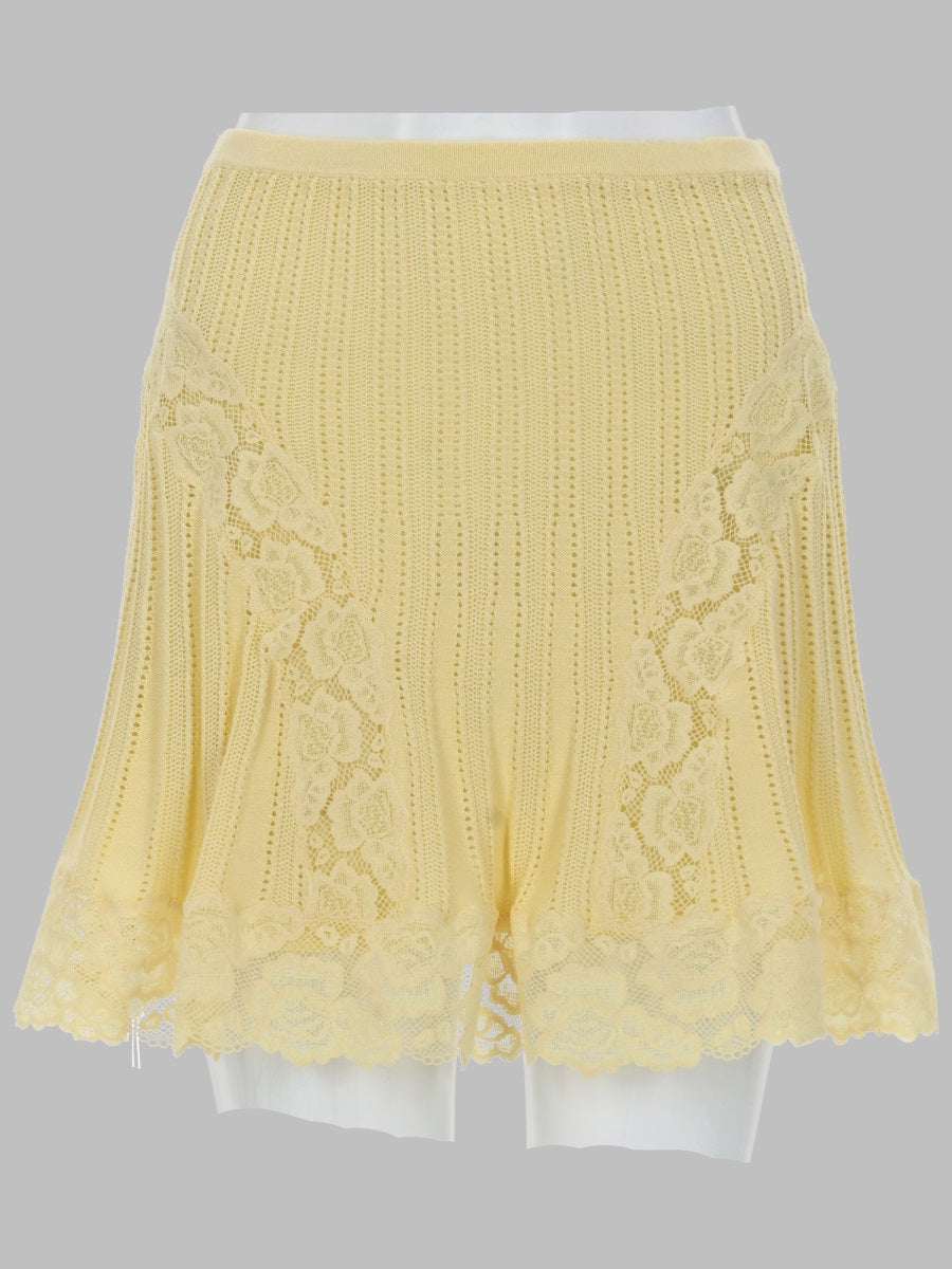 Openwork Knit Mini Skirt Yellow Viscose