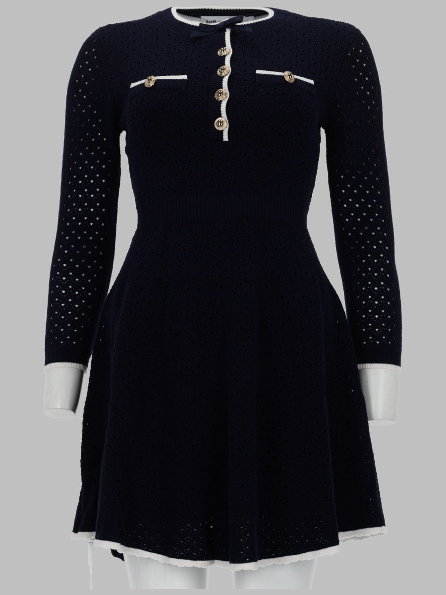 Knit Mini Dress With Bow (blue) Cotton
