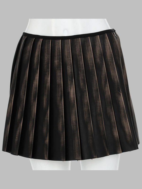 Pleated Skirt With Distressed Effect - Brown Polyester