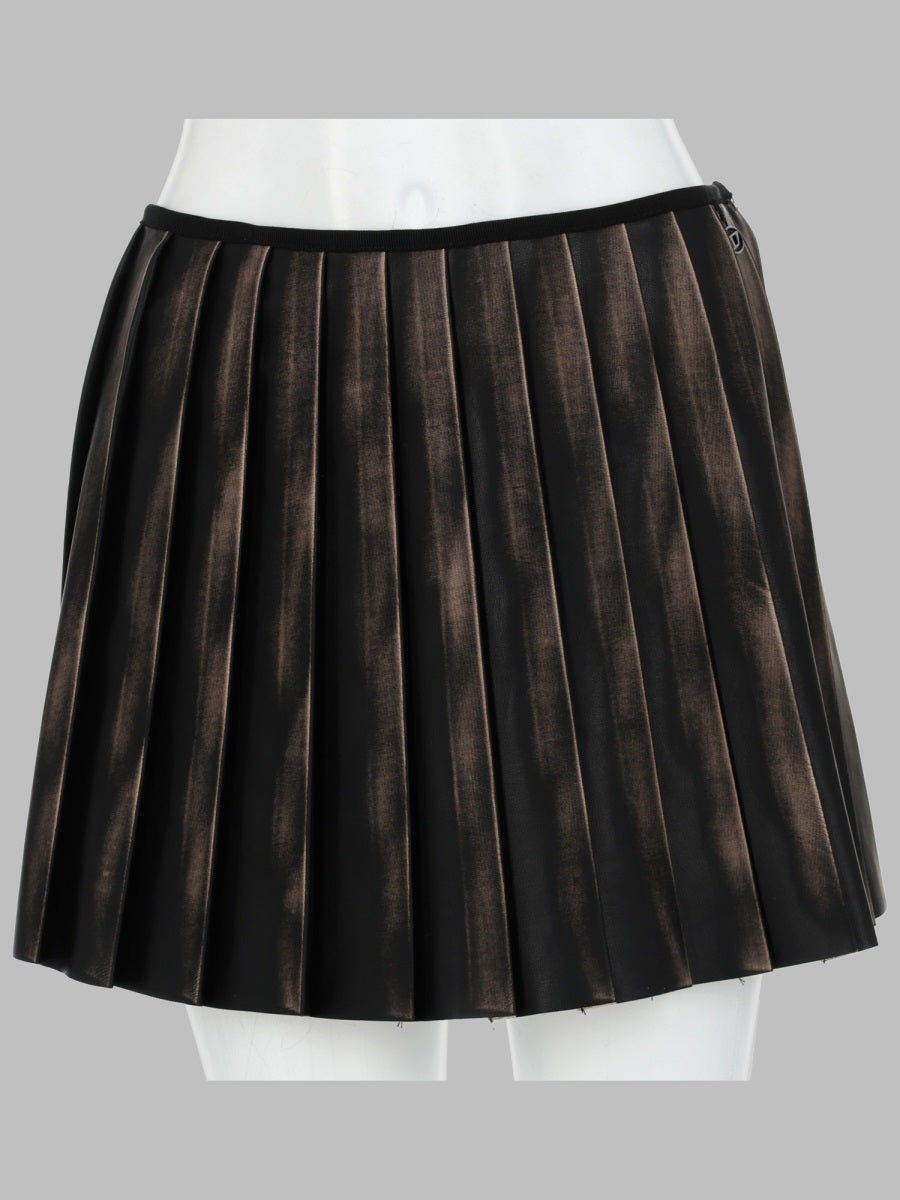 Pleated Skirt With Distressed Effect - Brown Polyester