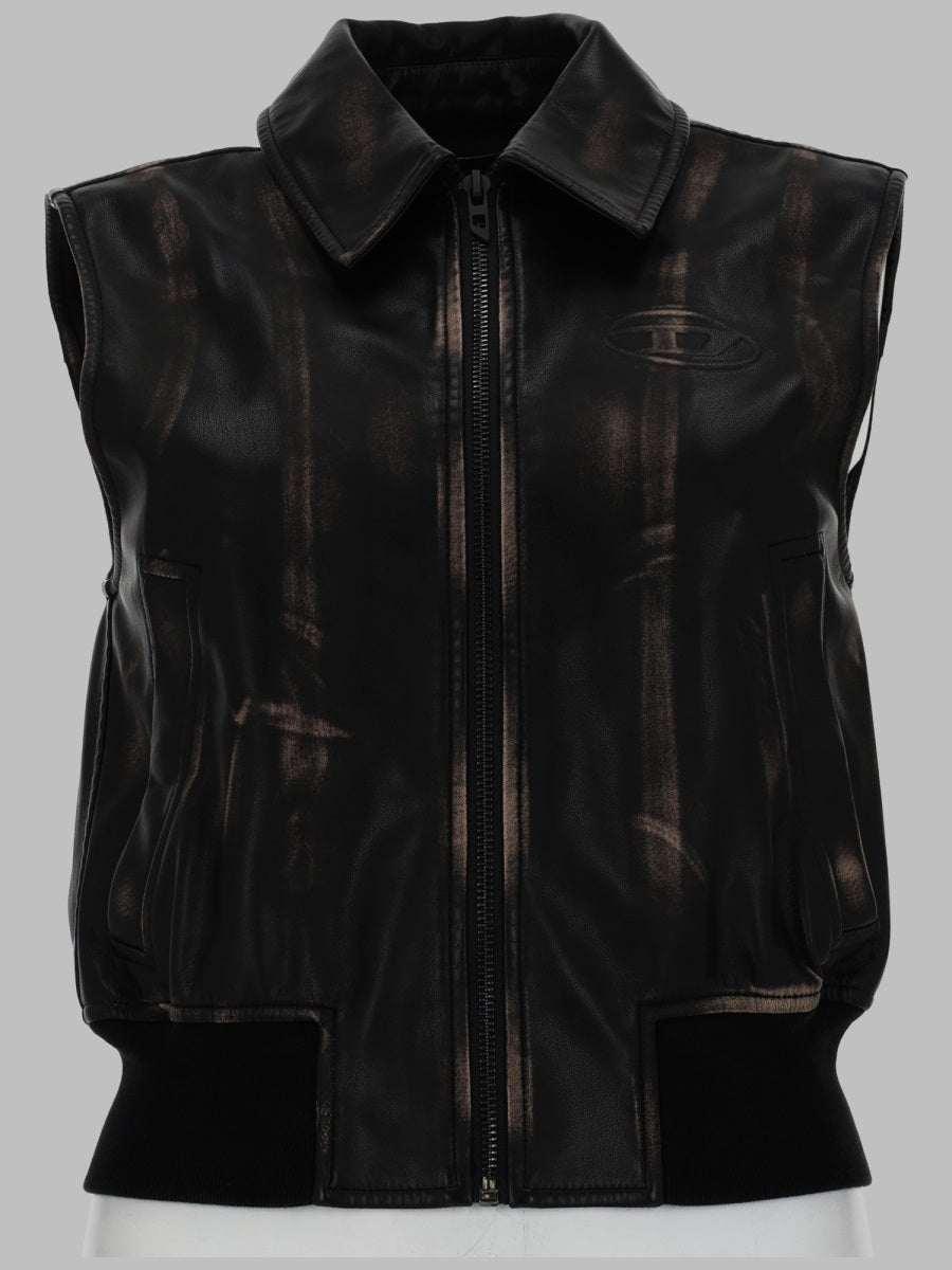 Bomber Gilet Distressed Brown Polyester Waistcoats & Gilets