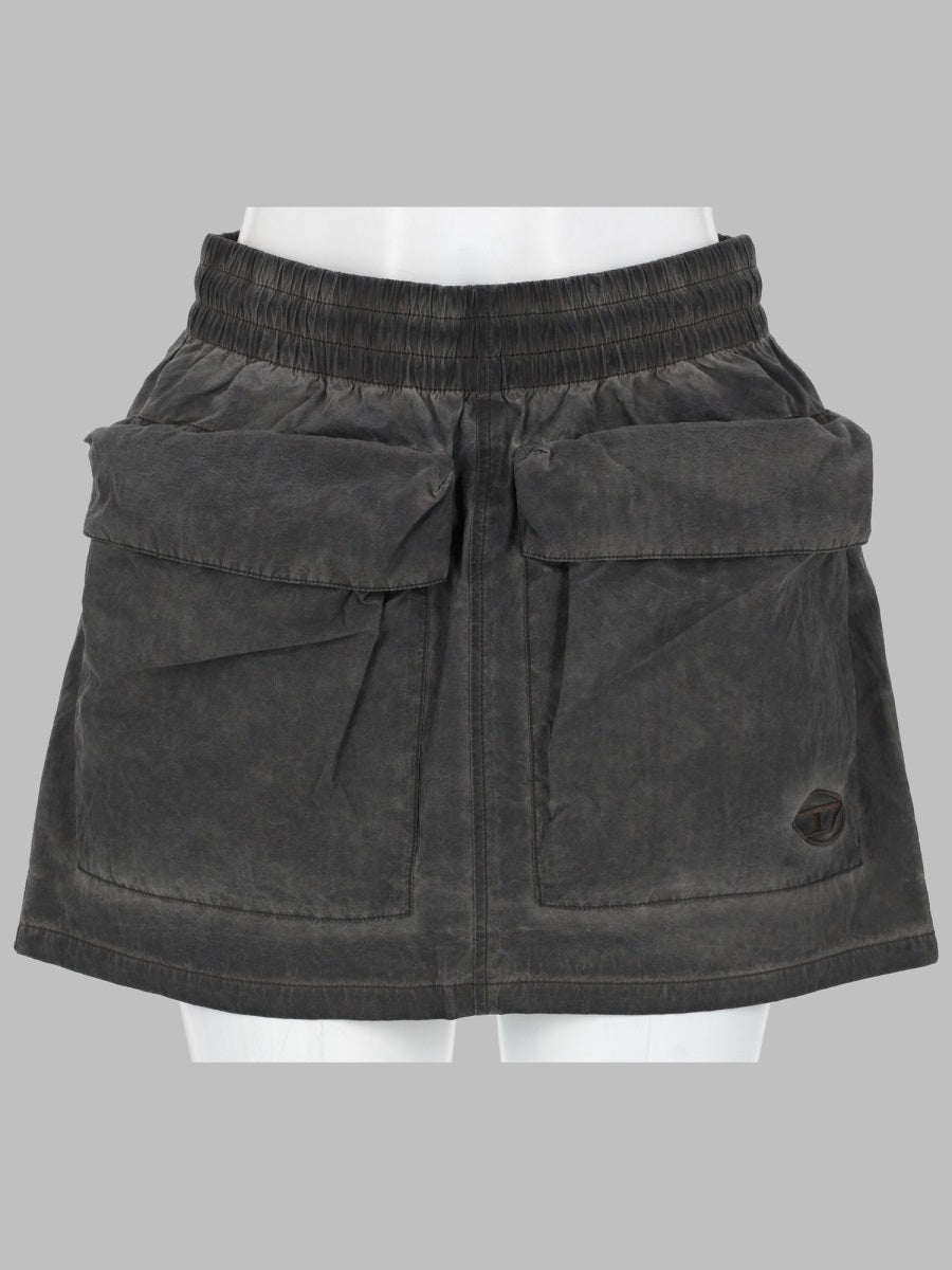 Nylon Miniskirt With Maxi Pockets Grey Polyamide Skirt