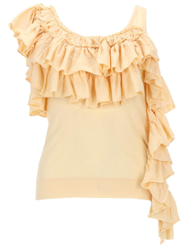 Top With Ruffles, Yellow Cotton Tops
