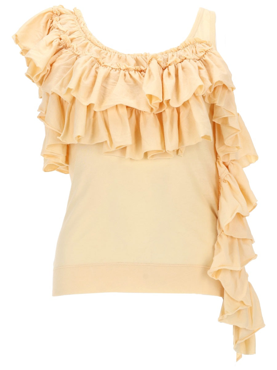 Top With Ruffles, Yellow Cotton Tops