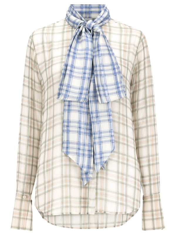 Multicolour Silk Blouse With Bow Shirt