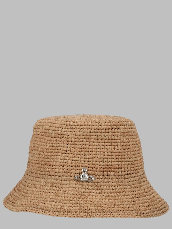 Bucket Hat Orb Detail Beige Raffia