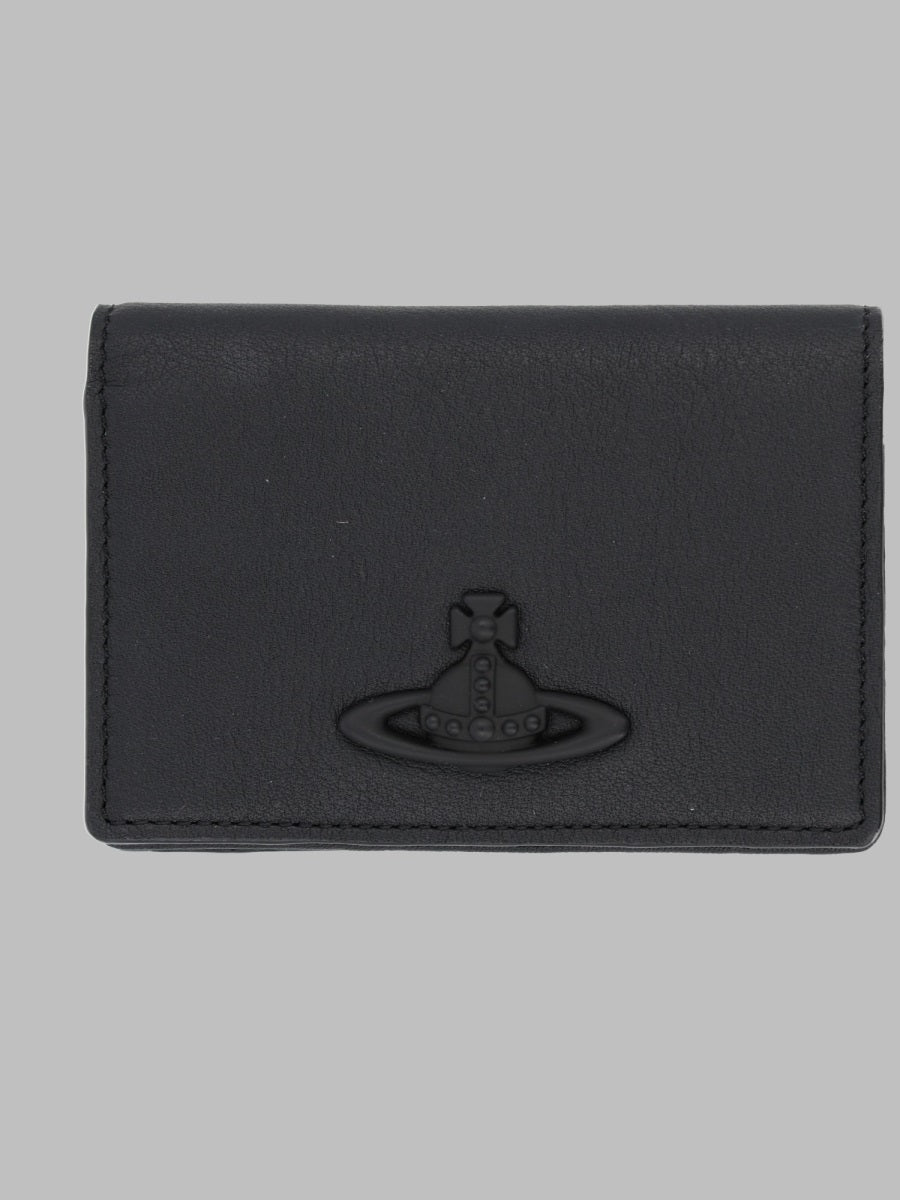 Card Holder Flap With Orb Black Leather Cow Wallets & Purses