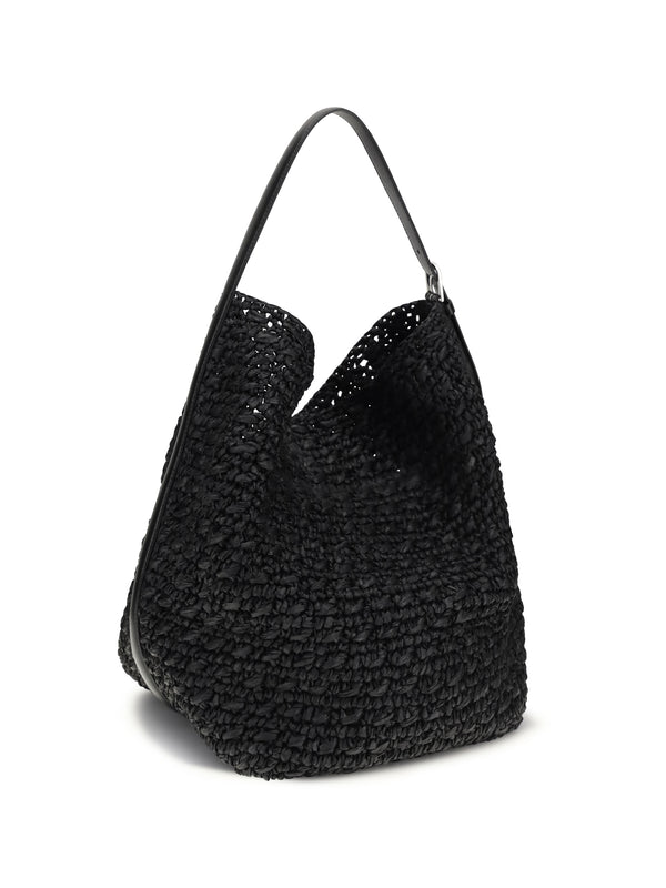 Tote Shoulder Bag Paper Raffia Black