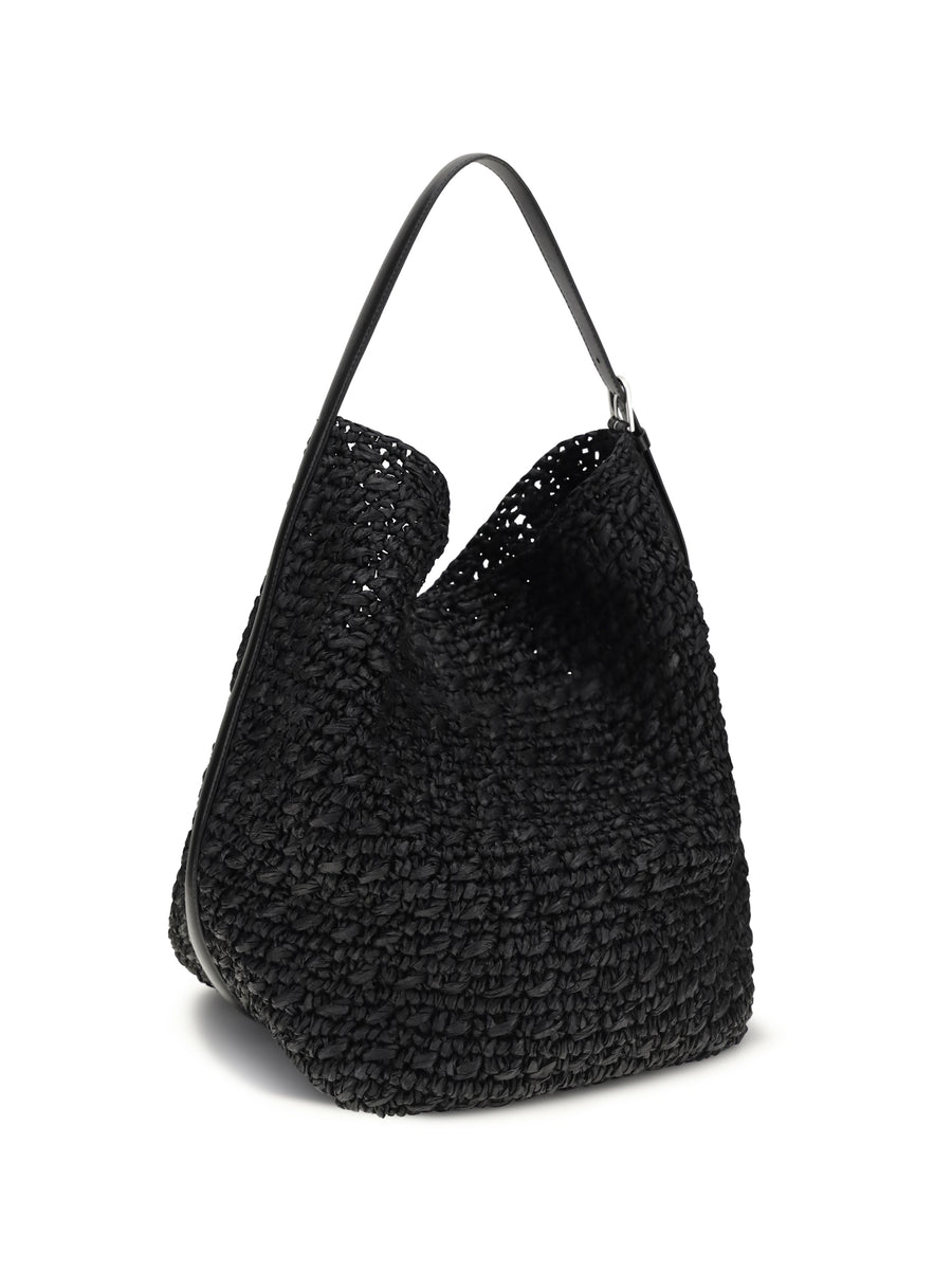 Tote Shoulder Bag Paper Raffia Black