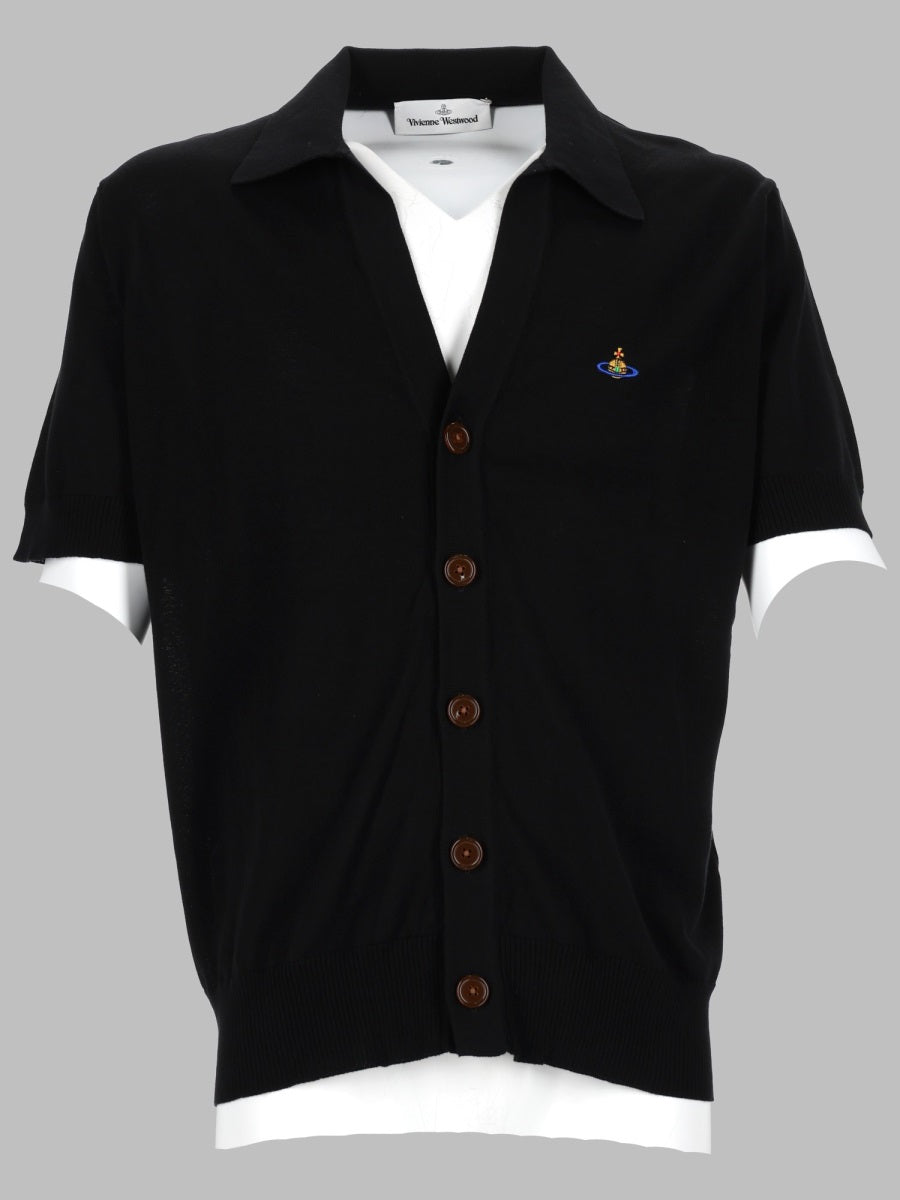 Polo Cardigan Black Cotton Shirts