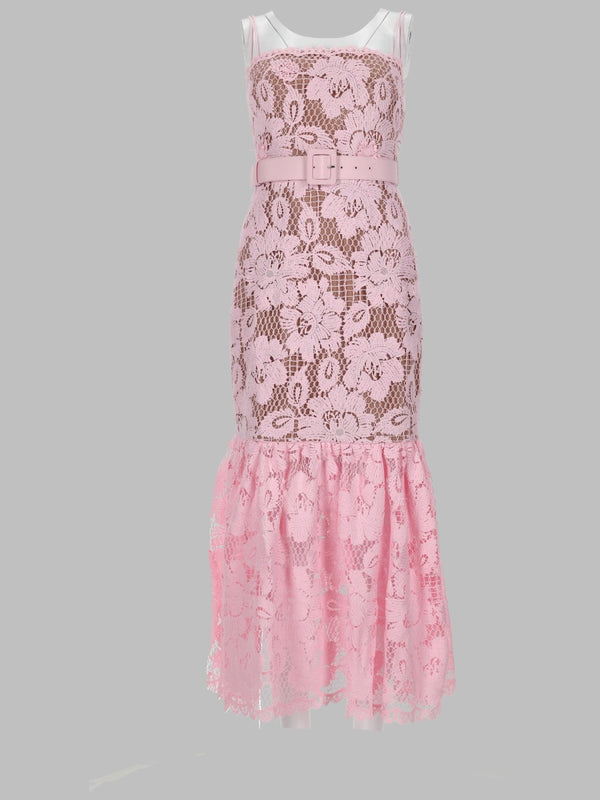 Midi Crochet Dress Pink Polyester