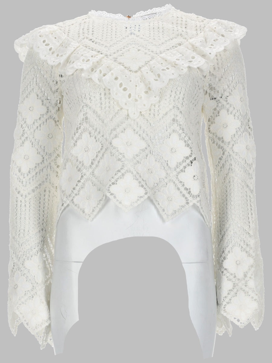 Crochet Top With Lace Inserts White Tops