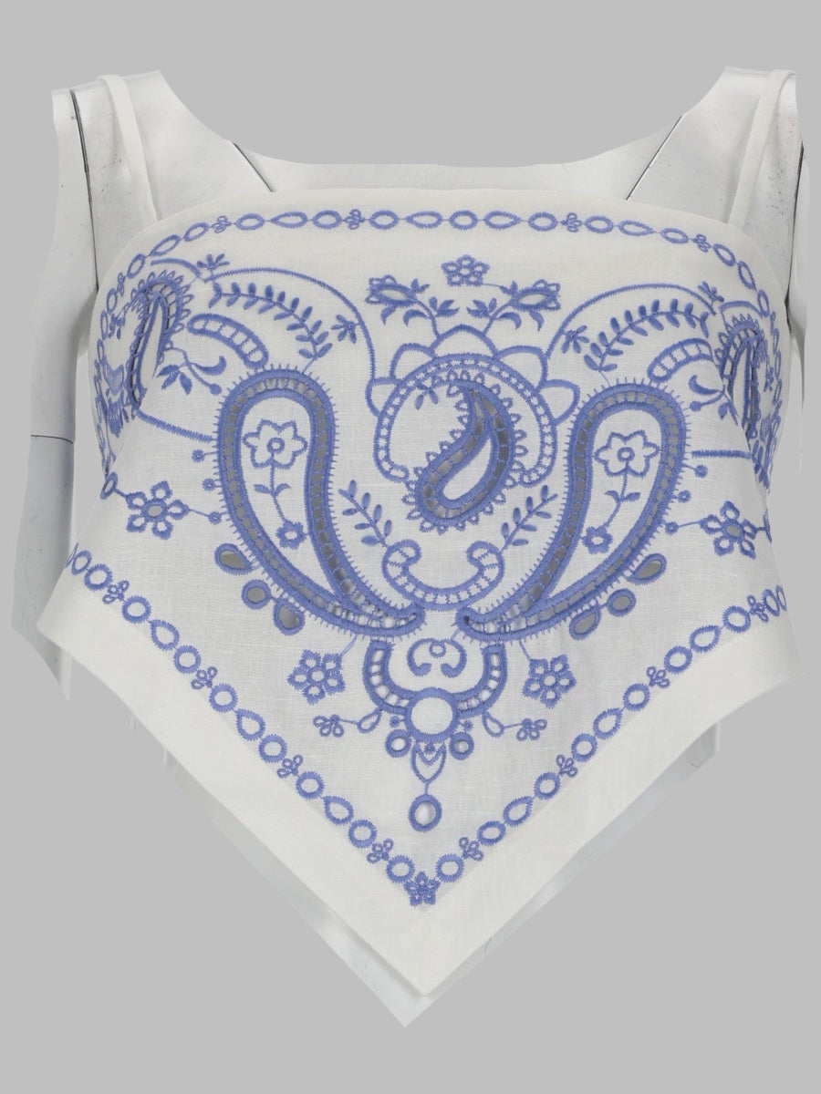 Linen Top With Embroidery White Cotton Tops
