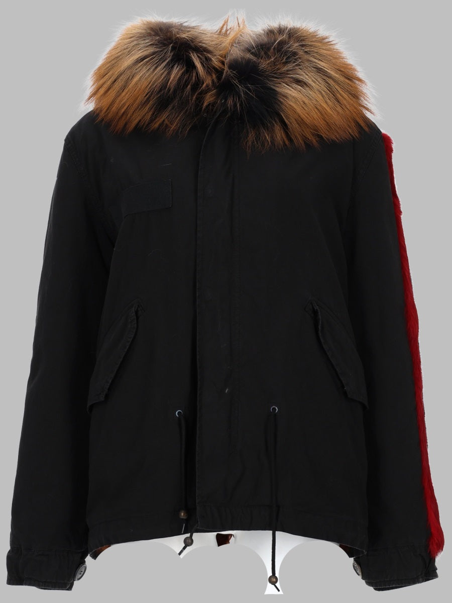Parka With Fur Inserts Black Cotton Jacket