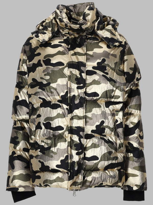 Puffer Jacket With Hood Military Green Nylon