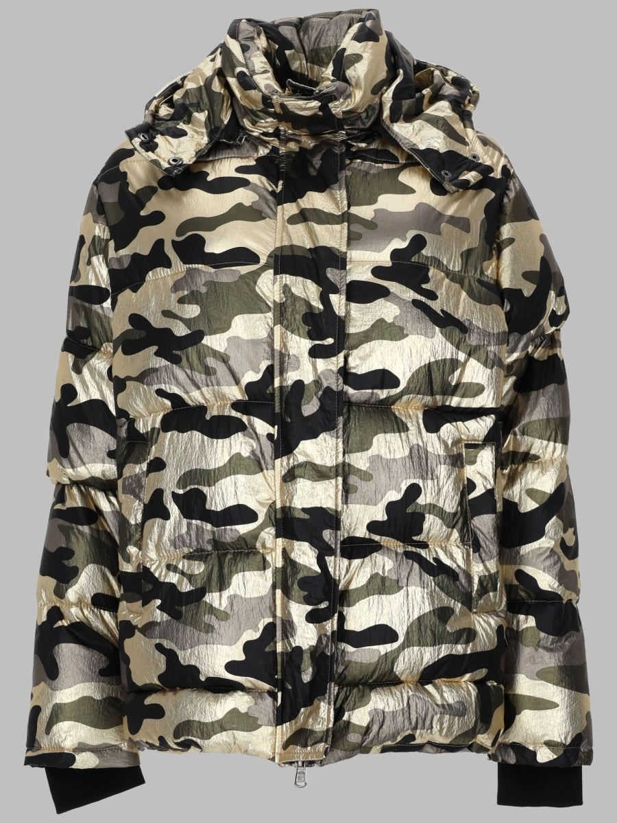 Puffer Jacket With Hood Military Green Nylon