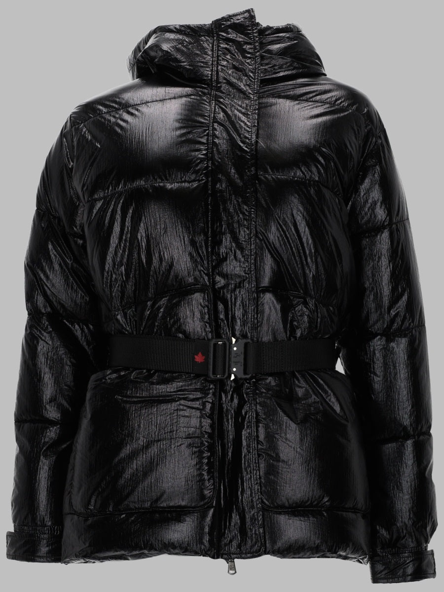 Jacket Belted Hooded Black Nylon