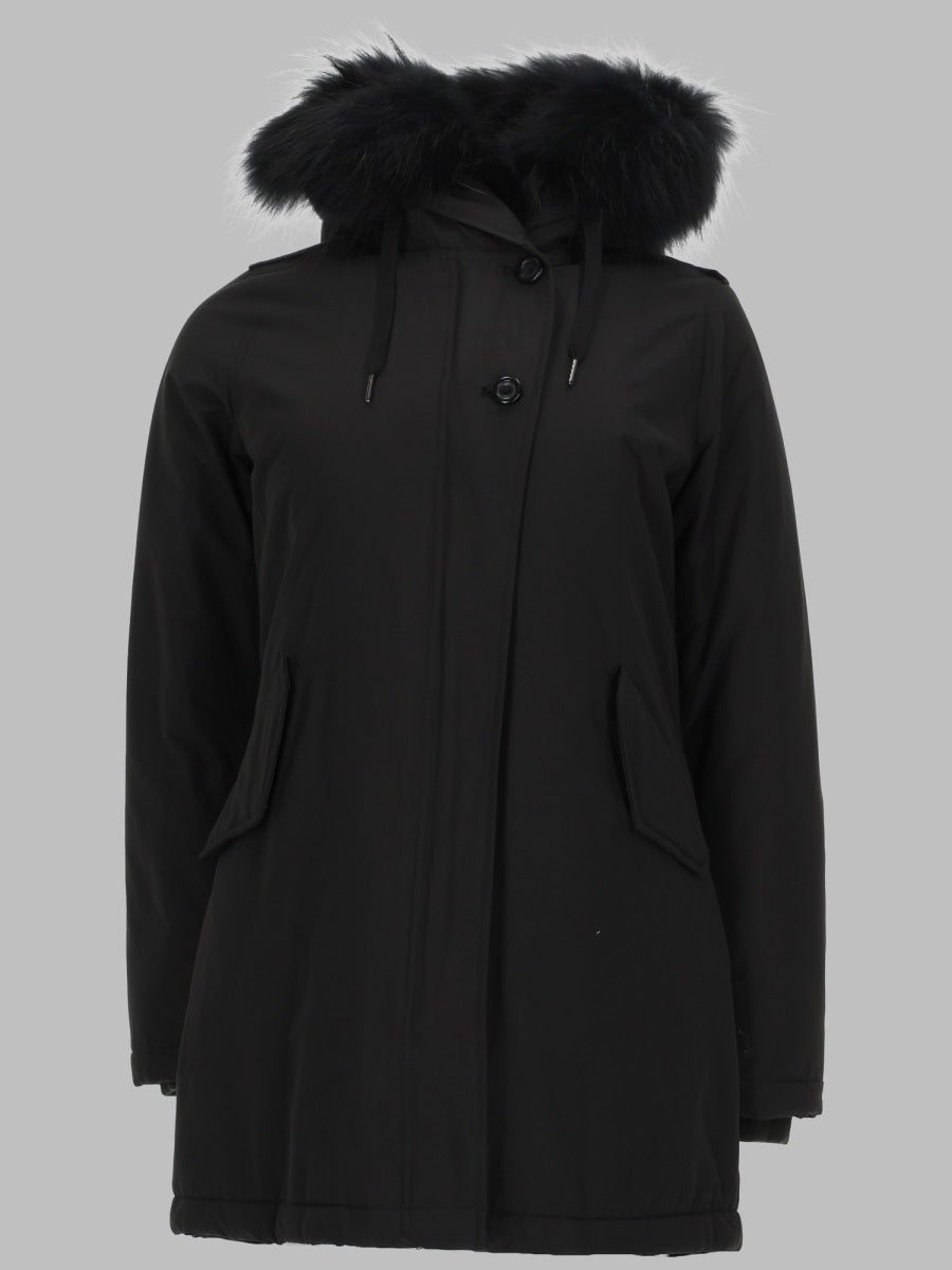 Parka Cotton Hooded Black Polyester Jacket
