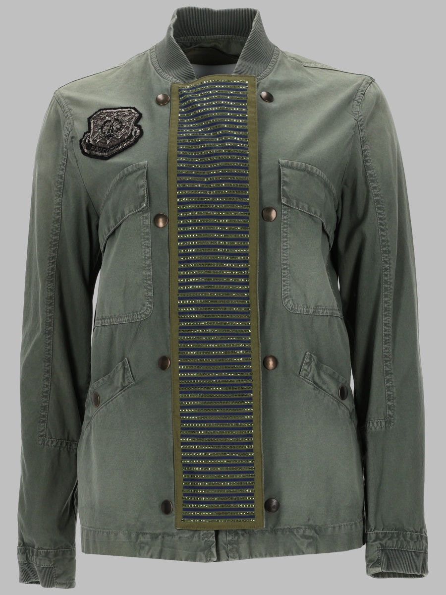 Jacket With Rhinestone Detail, Green Cotton