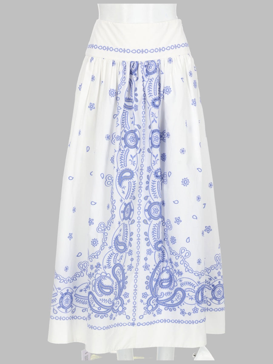 Skirt Midi Embroidered White Cotton