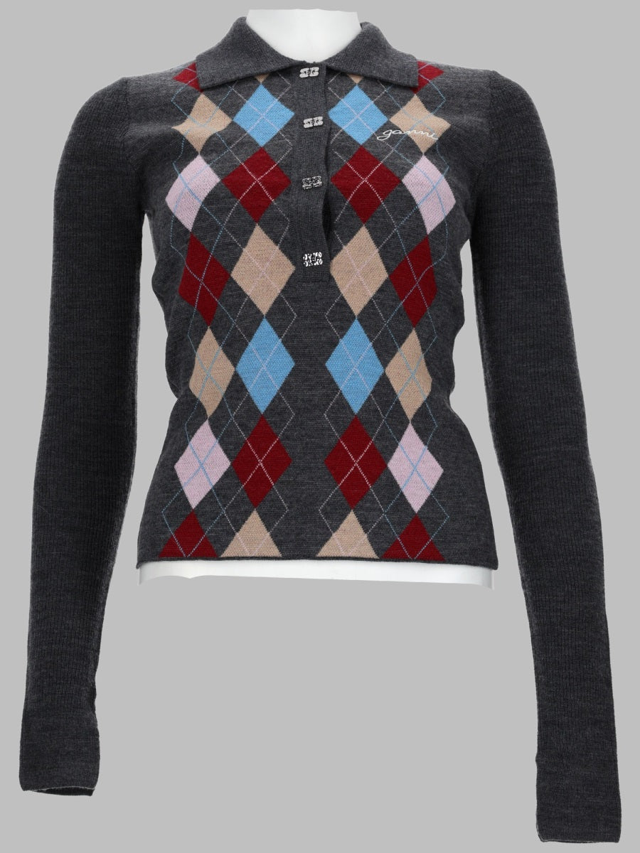 Polo Sweater Grey Wool Jumpers