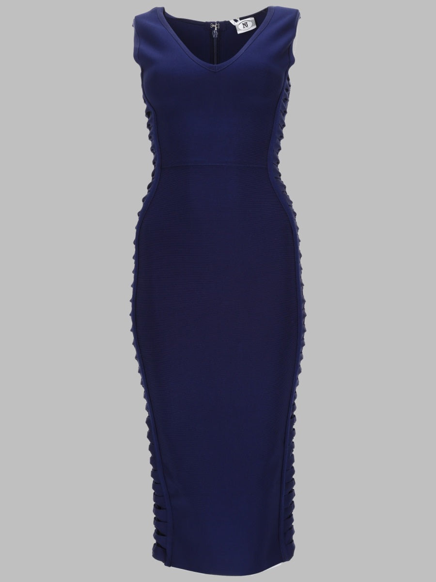 Dress With Draped Detail Blue Rayon Nylon Spandex