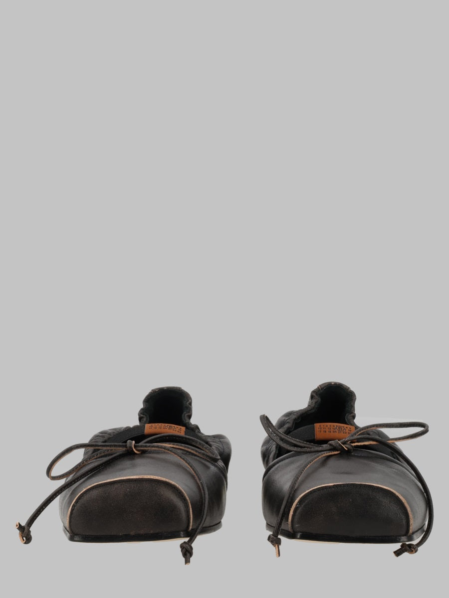 Ballet Flats Square Toe Black Leather Calf