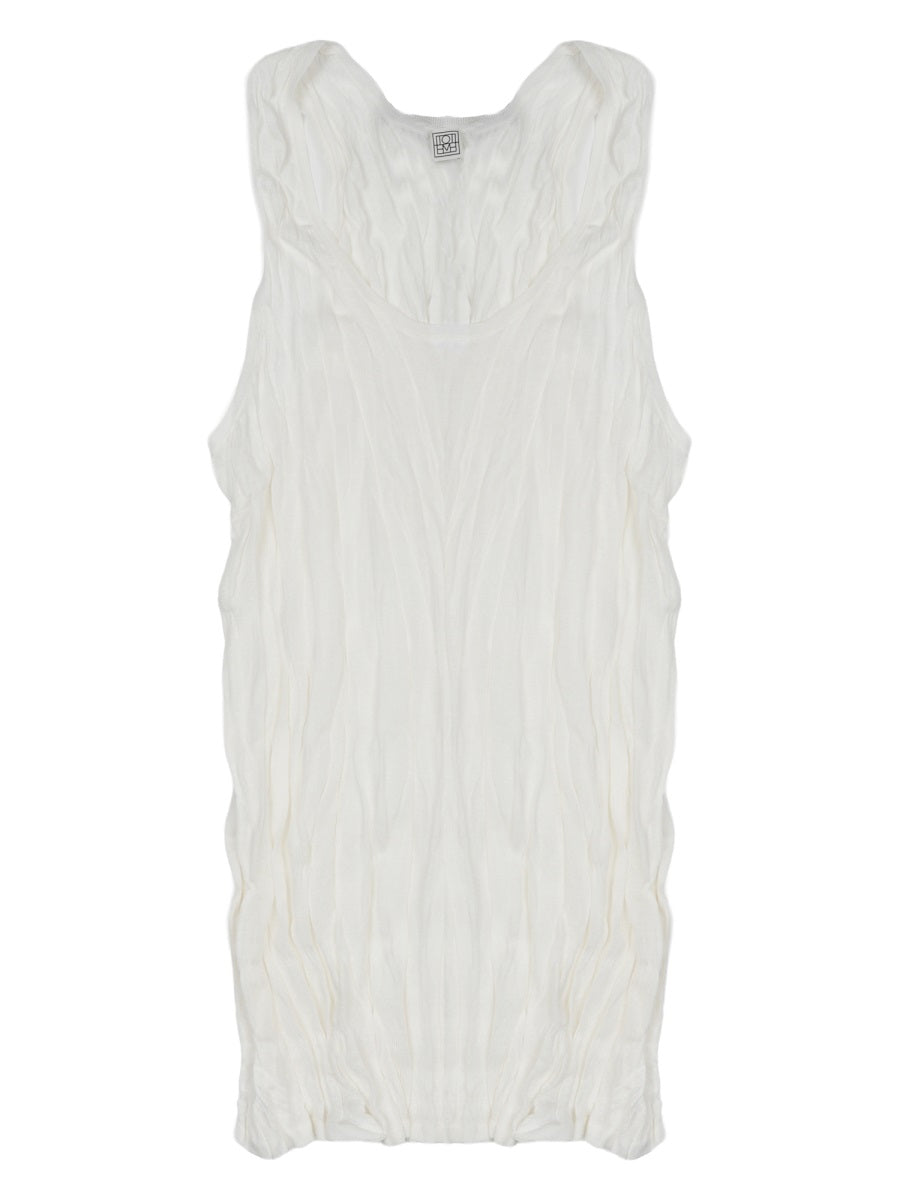 Crinkled Effect Knit Top White Viscose Tops