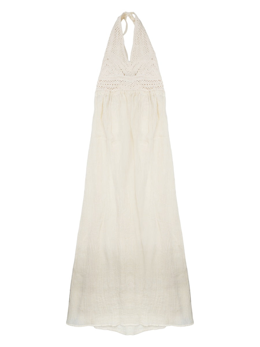 Dress Linen With Crochet White