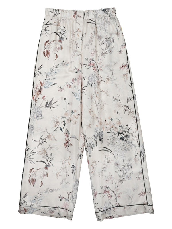 Printed Silk Trousers White