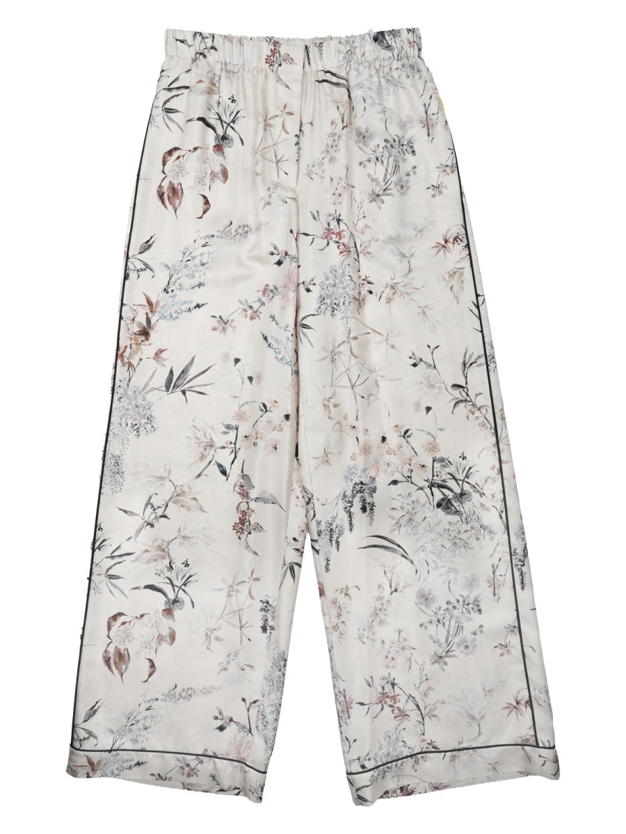 Printed Silk Trousers White