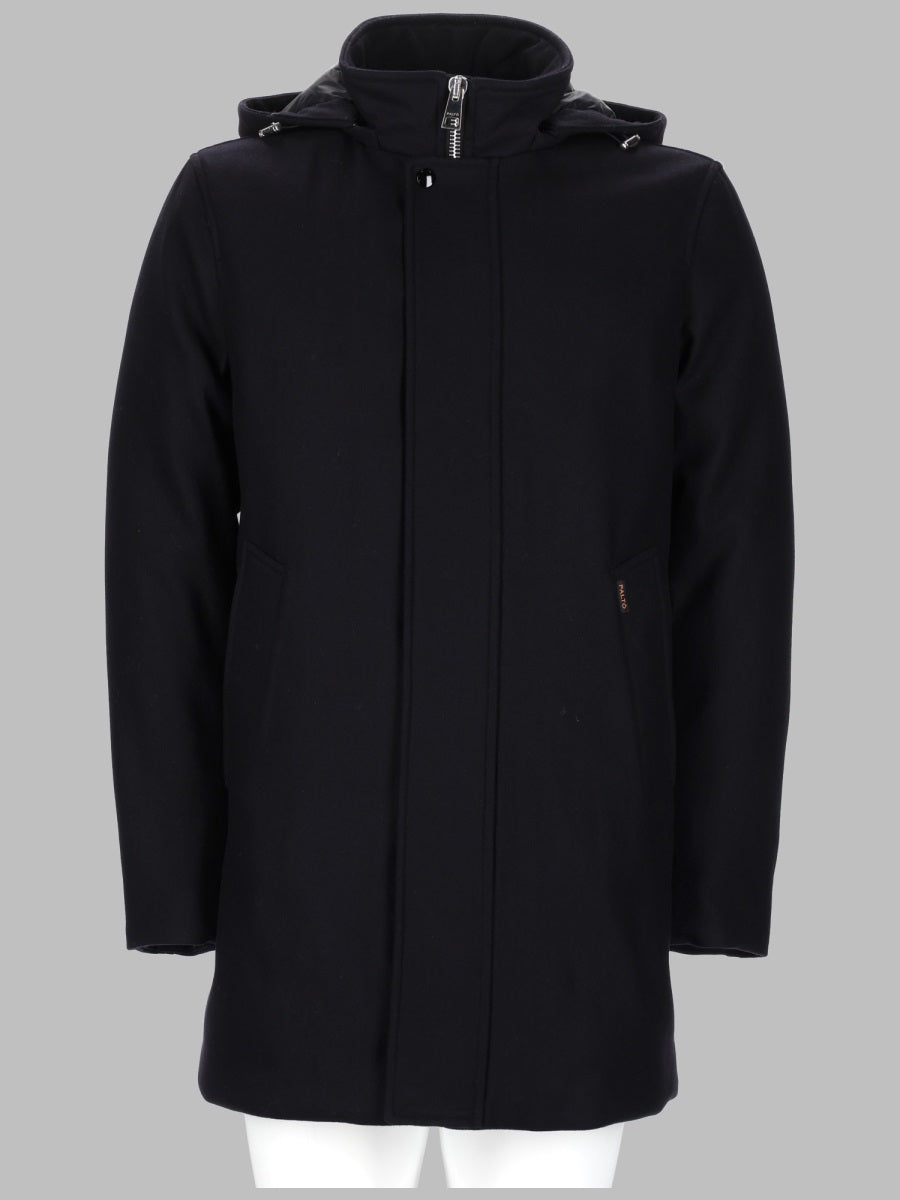 Coat Hooded Wool Black Polyamide Trench & Raincoats