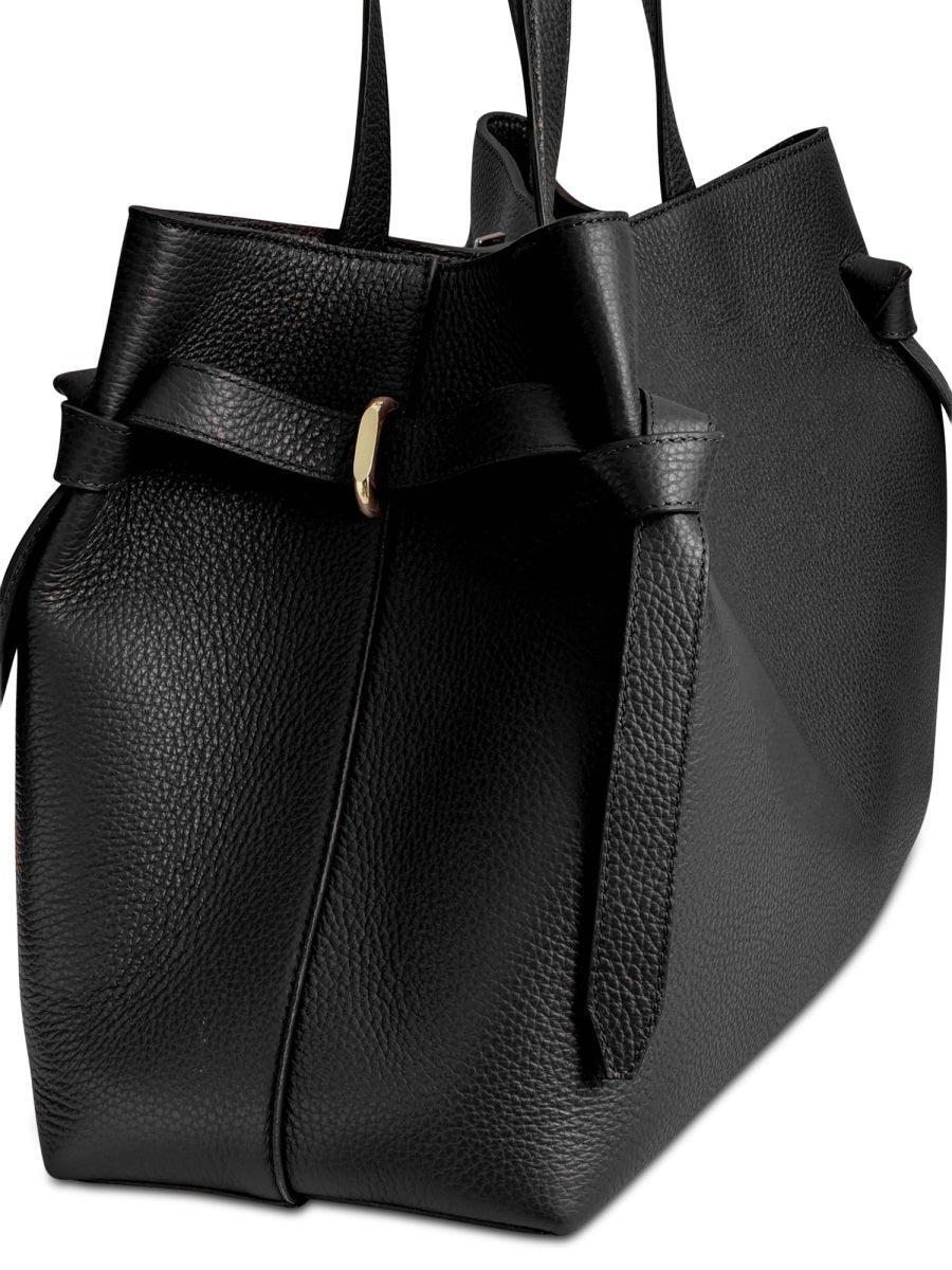 Gyoza Tote Bag Black Bovine Leather Handbags